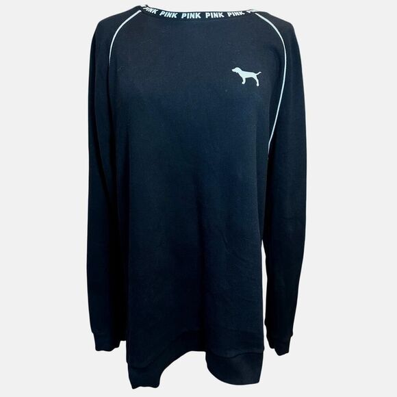 Victoria’s Secret Y2K PINK Crewneck Black White Sweatshirt Dog Logo Size Medium - Picture 1 of 10